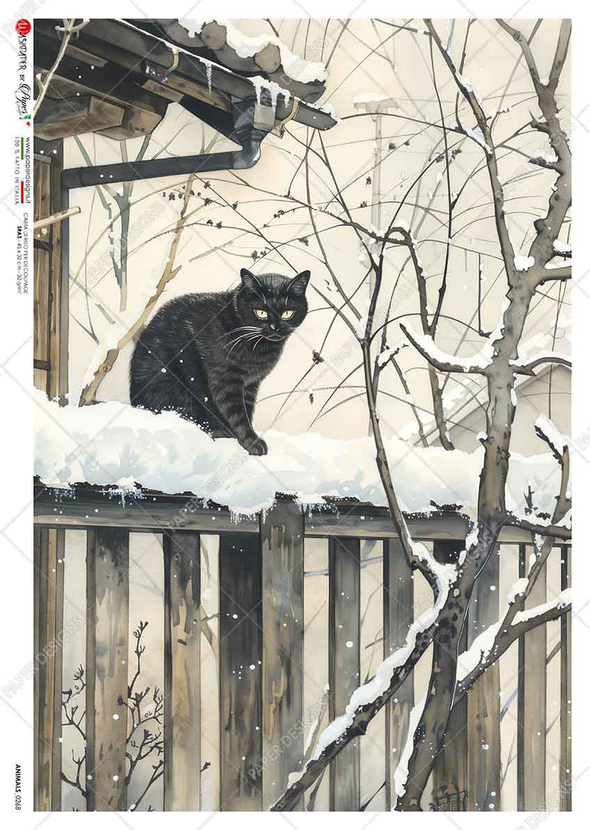 Paper Designs Cat on a Ledge in the Snow II Rice Paper