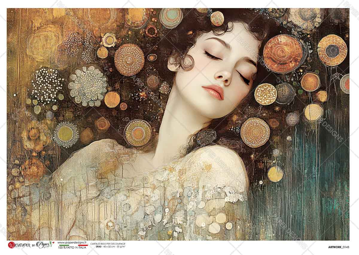 Paper Designs Klimt Style Brunette Portrait Rice Paper