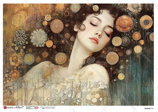 Paper Designs Klimt Style Brunette Portrait Rice Paper