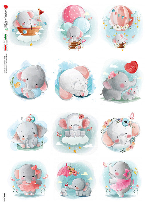 Paper Designs Baby Room Elephant Scenes Rice Paper