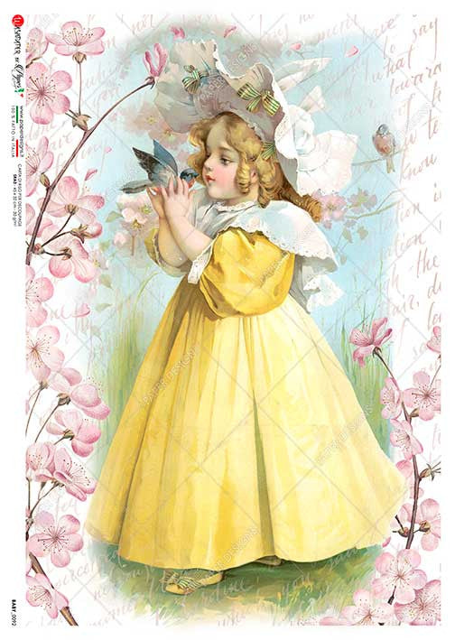 Paper Designs Rice Paper Spring Girl with a Bird Baby 0092
