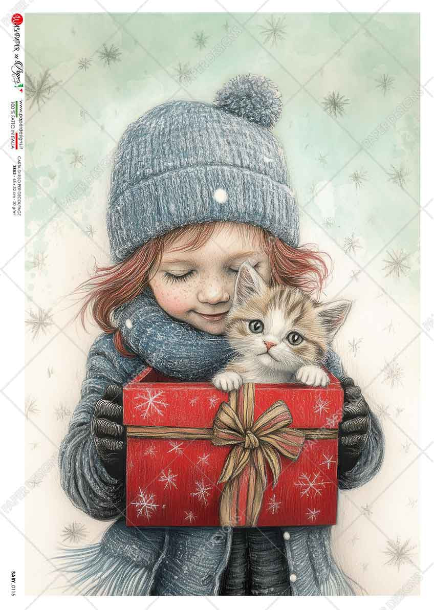Paper Designs Girl with Kitten Gift Rice Paper