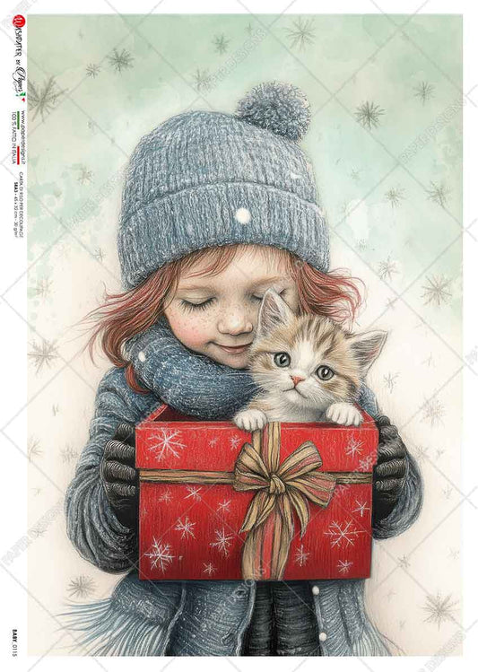 Paper Designs Girl with Kitten Gift Rice Paper