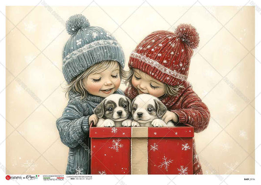 Paper Designs Two Girls with Puppies Gift Rice Paper