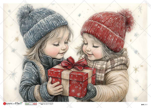 Paper Designs Two Girls Sharing a Gift Rice Paper