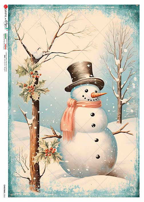 Paper Designs Snowman in Falling Snow Rice Paper