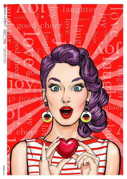 Paper Designs Rice Paper Red Heart Pop Art  PD COMICS 0030