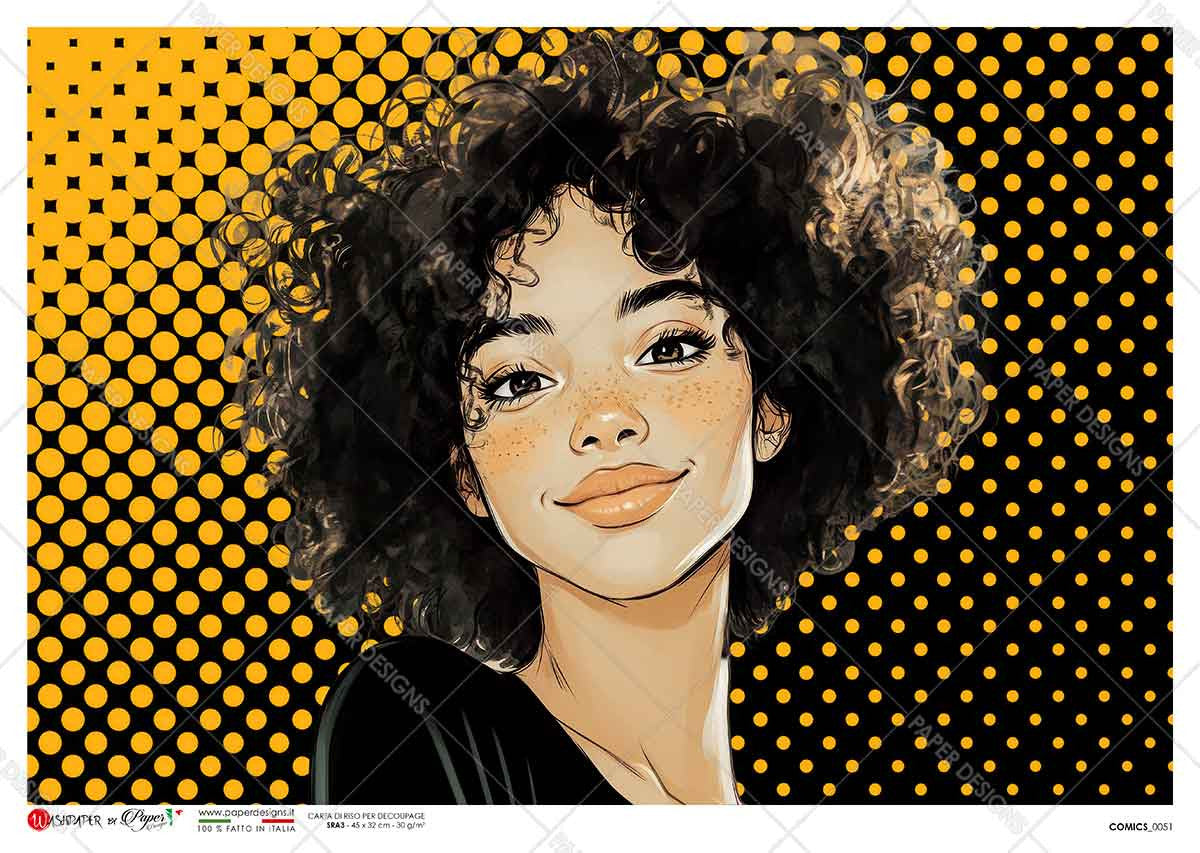 Paper Designs Smiling Girl with Yellow and Black Dots Rice Paper