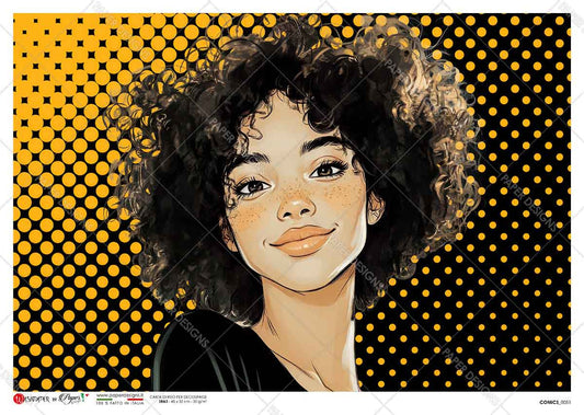 Paper Designs Smiling Girl with Yellow and Black Dots Rice Paper