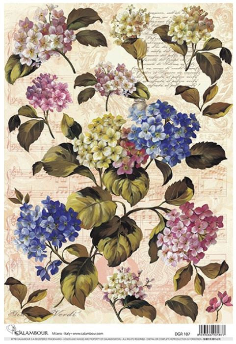 Calambour Bundles of Hydrangeas Floral A3 Rice Paper