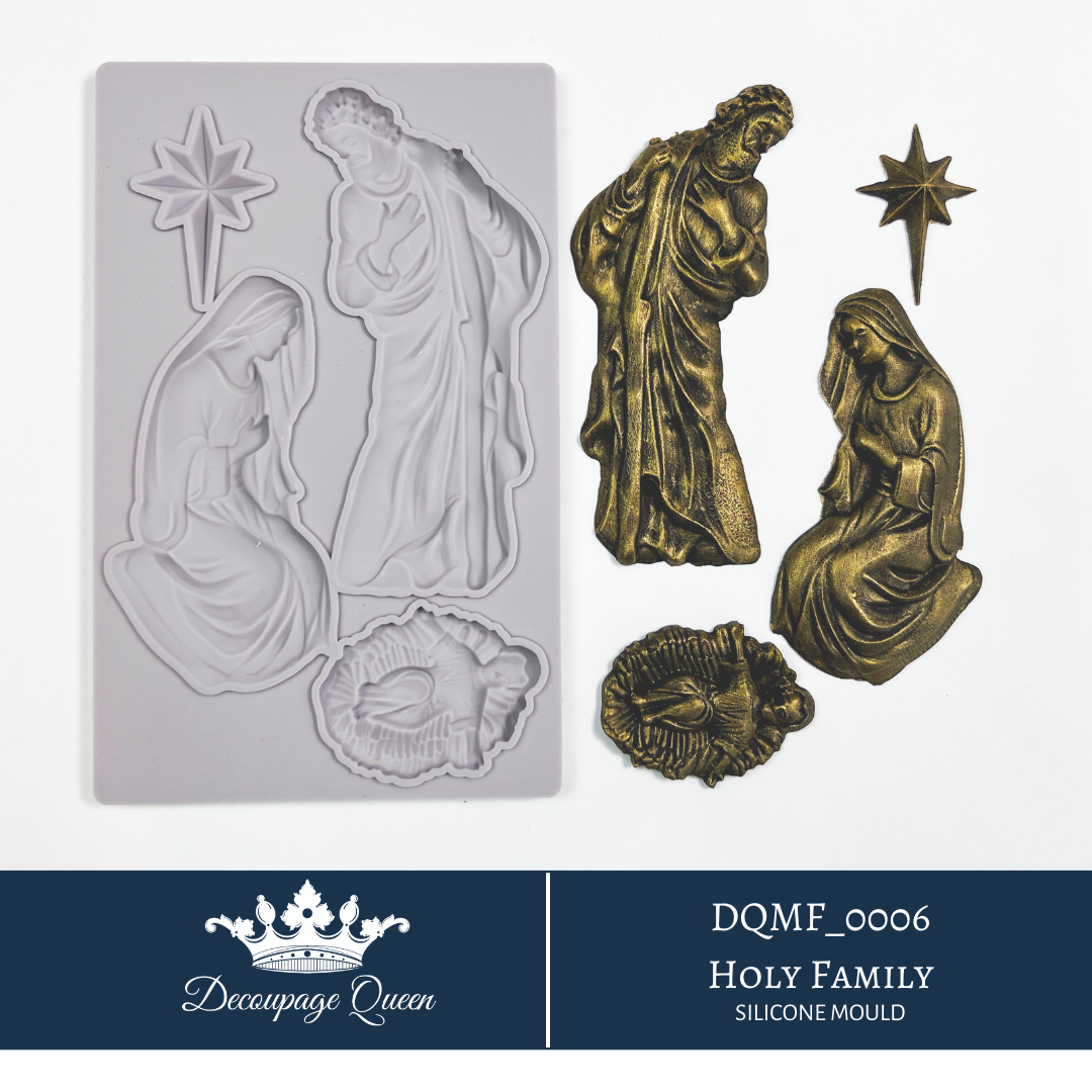 Decoupage Queen Holy Family silicone mould with Mary, Joseph, baby Jesus and star accents
