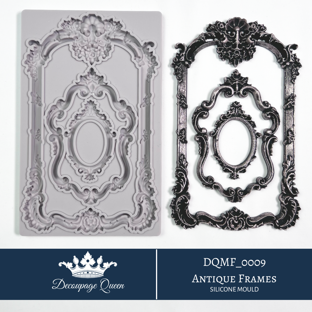 Decoupage Queen Antique Frames silicone mould with ornate oval frames and baroque decorative details