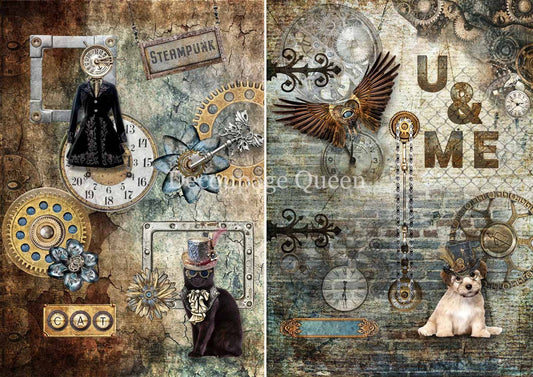 Decoupage Queen Steampunk Pets 2 Pack Rice Paper