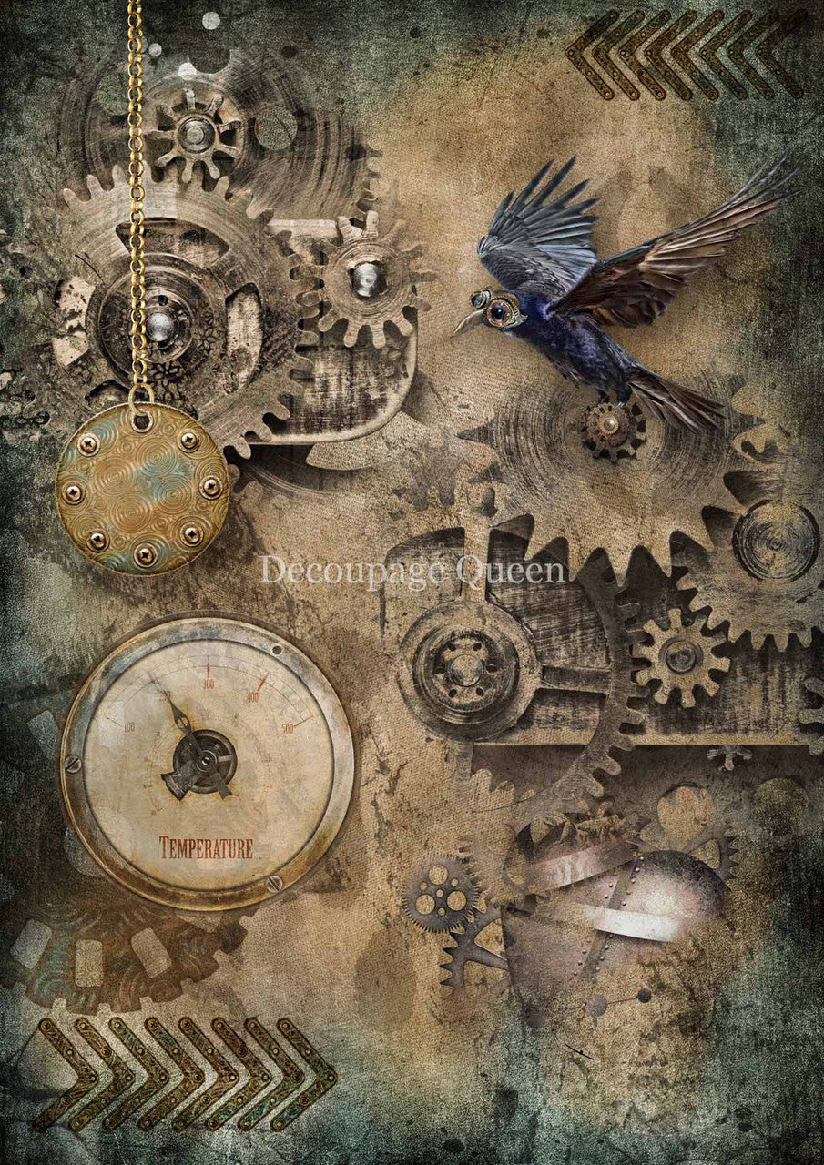 Decoupage Queen Steampunk Bird Rice Paper