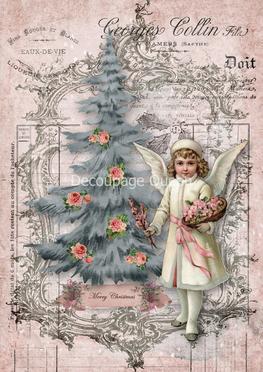 Shabby Angel by Christmas tree