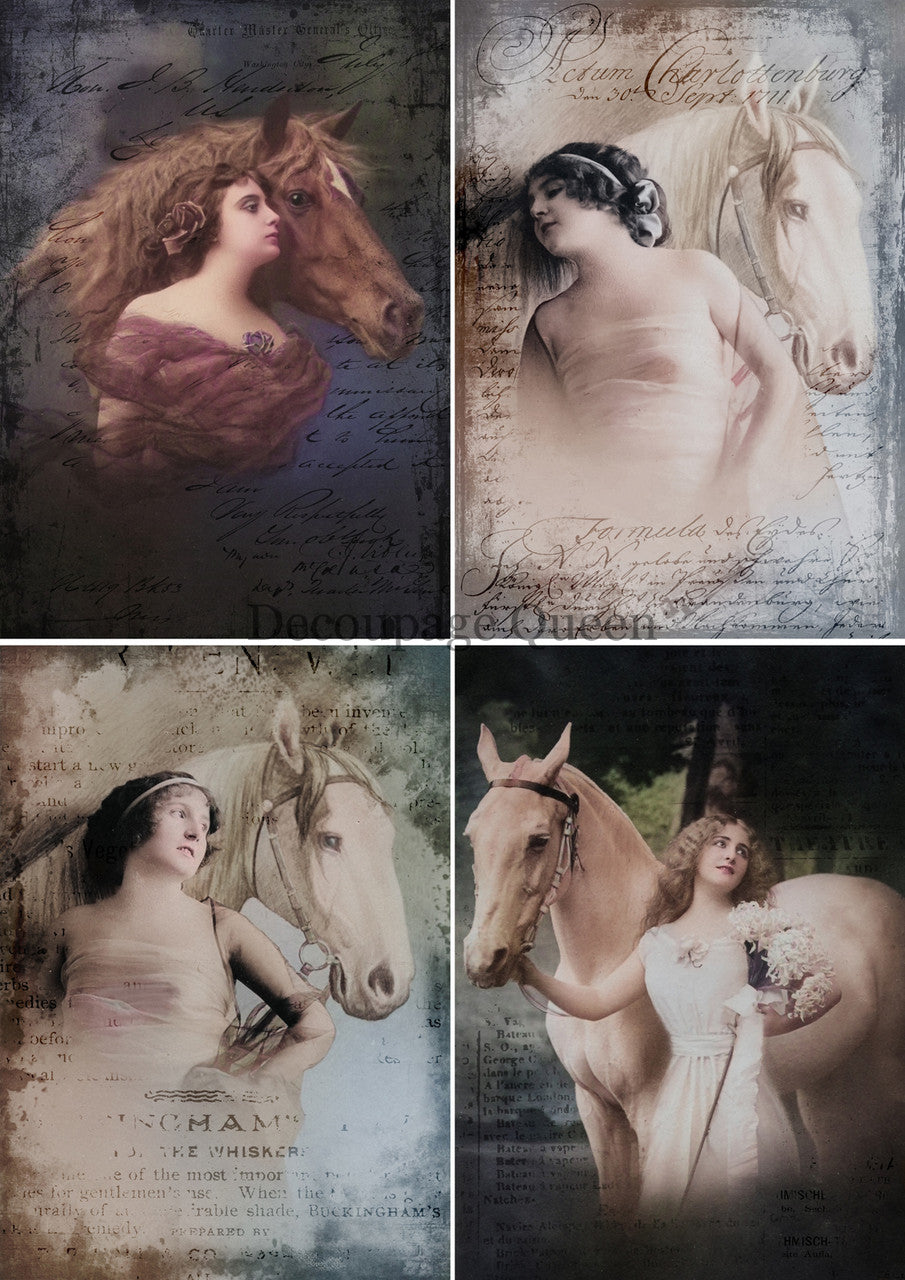 Decoupage Queen For the Love of Horses 4 Pack Rice Paper