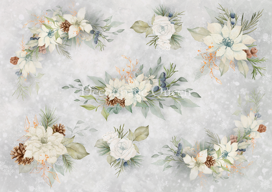 Decoupage Queen Dainty and the Queen White Christmas Flowers