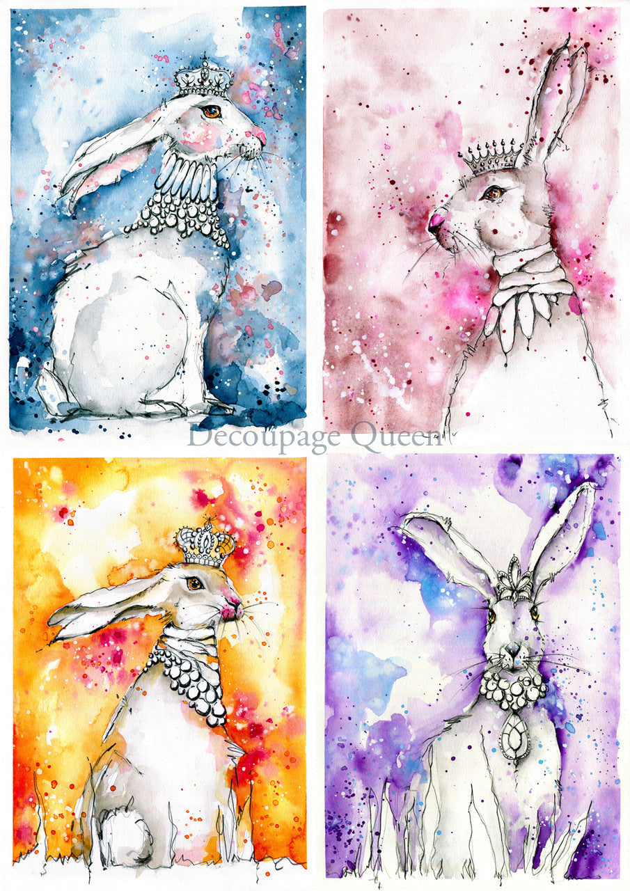 Decoupage Queen Toni Burt Hares Four Pack Rice Paper