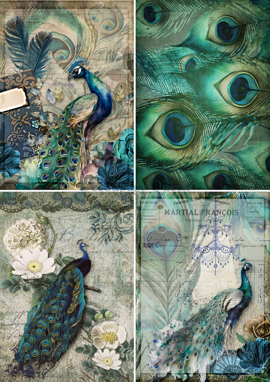 Decoupage Queen Peacock Four Pack Rice Paper