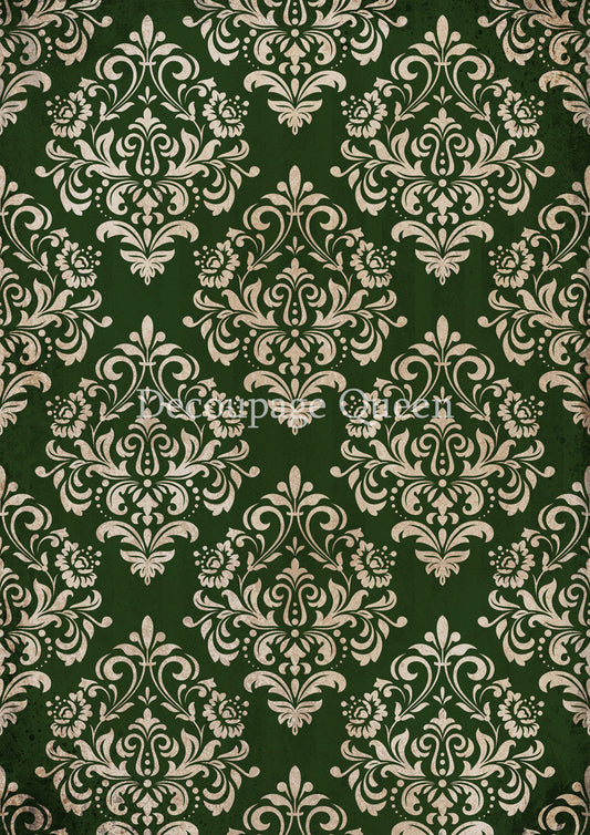Decoupage Queen Christmas Damask Green Rice Paper