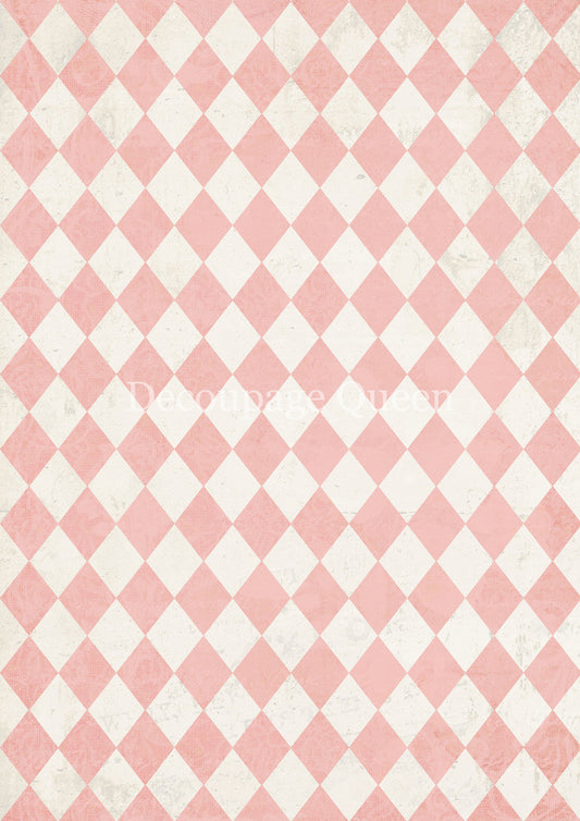 Decoupage Queen Rice Paper - Pink and Ivory Harlequin