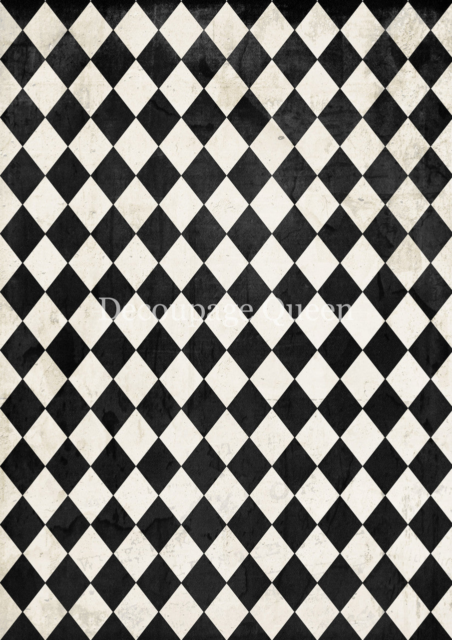 Large Format - Decoupage Queen Rice Paper - Black and Ivory Harlequin