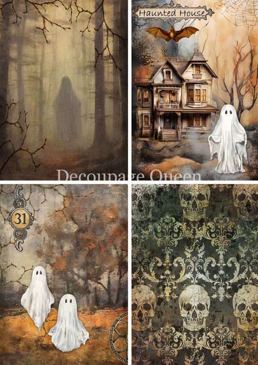Decoupage Queen  Ghastly Four Pack Rice Paper (Spooky Pack Bonus Paper)