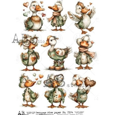 Duck Character Illustration Panel Decoupage Paper – A4