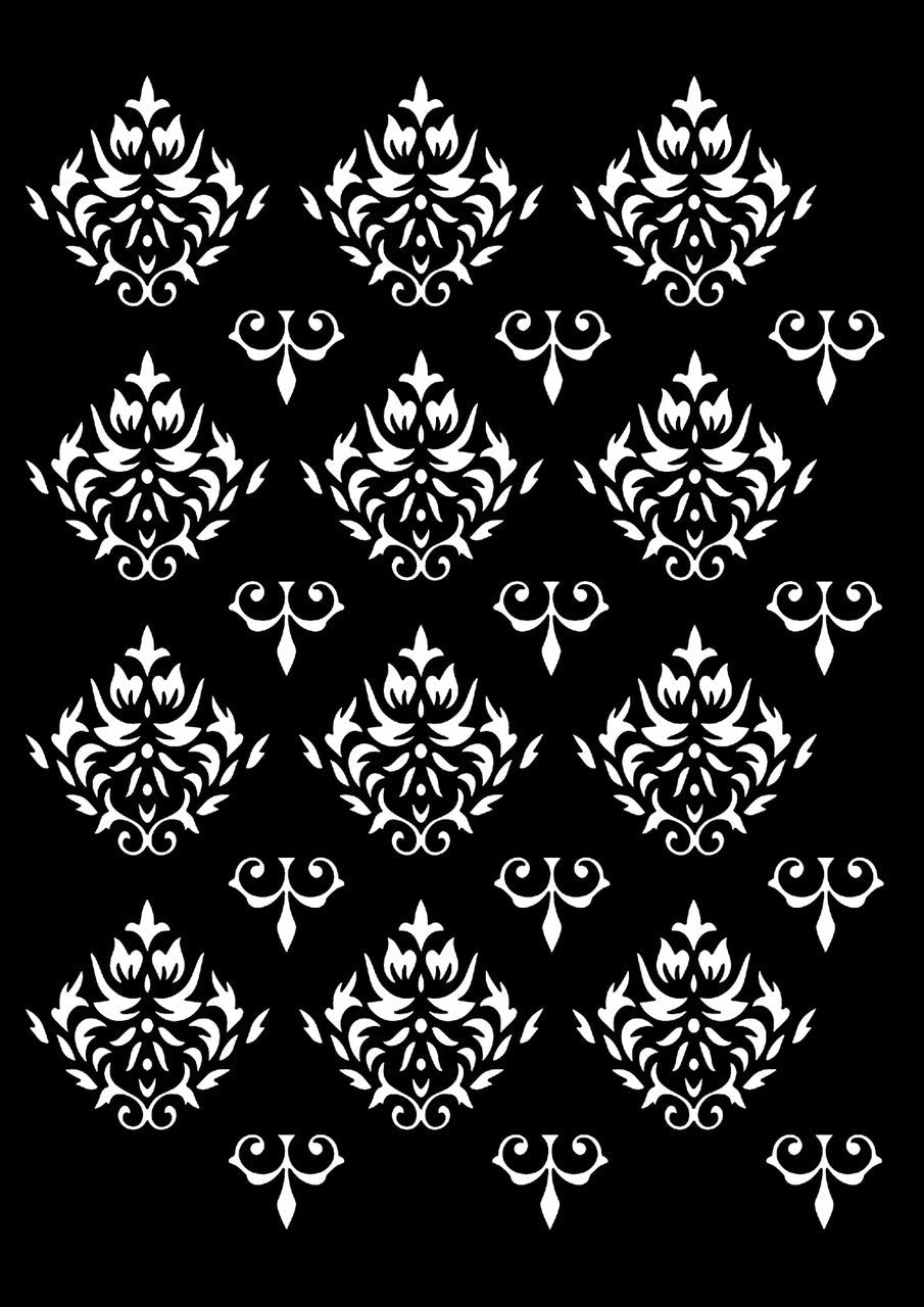 Decoupage Queen fleur damask stencil with repeating ornamental fleur motif