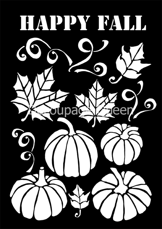 Decoupage Queen fall bundle stencil with pumpkins, leaves, vines and Happy Fall text