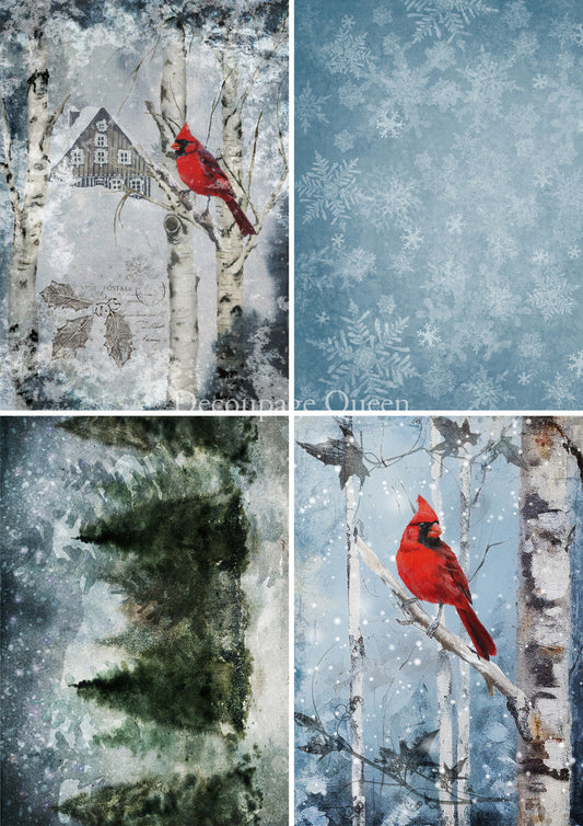 Decoupage Queen Cardinals 4 Pack Vellum Paper