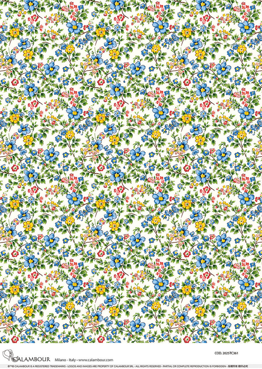 Calambour Spring 2025 A3 Rice Paper Spring Blue and Yellow Florals Pattern