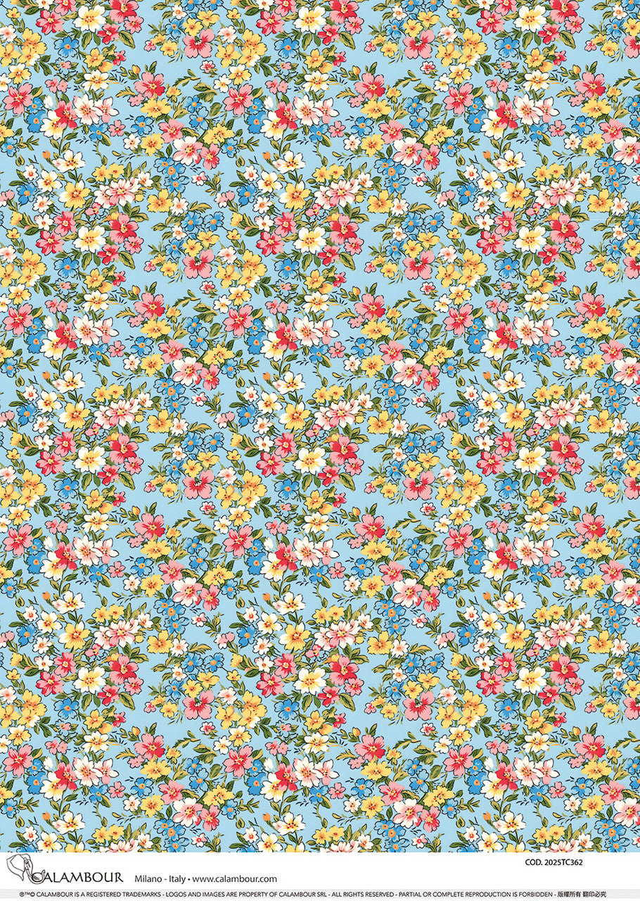 Calambour Spring 2025 A3 Rice Paper Spring Yellow Pink White and Blue Florals Pattern