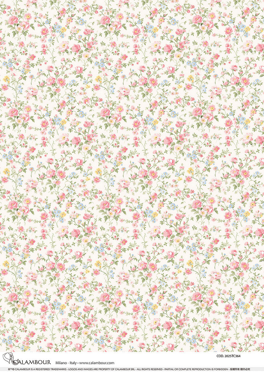Calambour Spring 2025 A3 Rice Paper Spring White and Soft Pink Florals Pattern