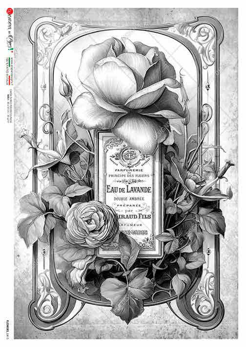 Paper Designs Rose with Nouveau Label Monotone A4 Rice Paper