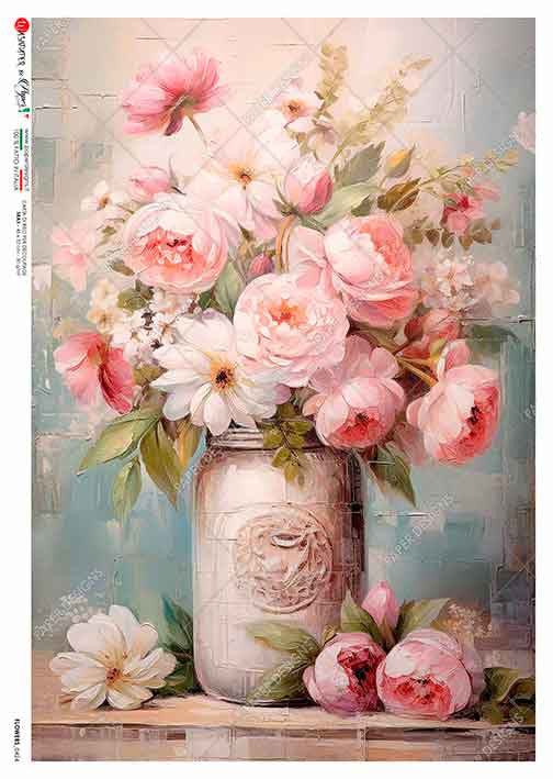 Paper Designs Pink Bouquet Mason Jar A4 Rice Paper