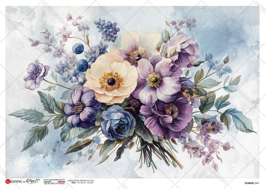 Paper Designs Purples and Blues Floral Bouquet Rice Paper