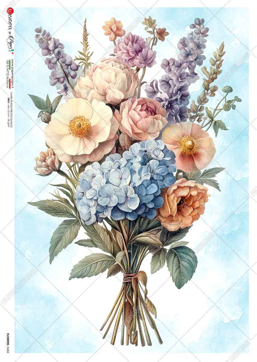 Paper Designs Hydrangeas and Wisteria Bouquet Rice Paper