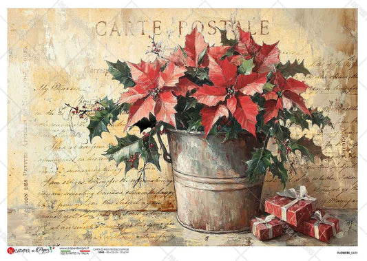 Paper Designs Poinsettias in a Metal Vase Rice Paper