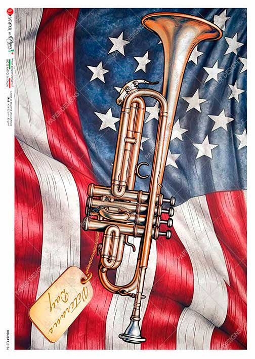 Paper Designs Veterans Day Bugle and Flag Rice Paper