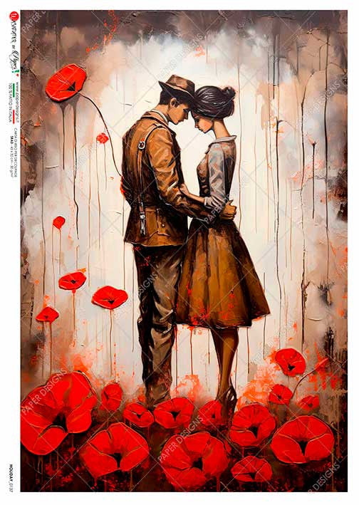 Paper Designs Couple in Field of Poppies Valentines Day Rice Paper ...