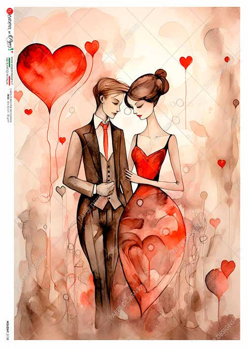 Paper Designs Couple with Heart Balloons Rice Paper
