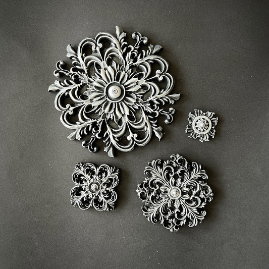 LaBlanche Round Ornaments silicone mould with four ornate medallion designs