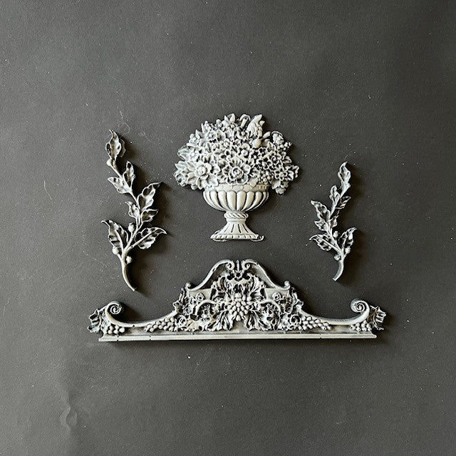 LaBlanche Ornament Louise silicone mould with urn bouquet and decorative swag