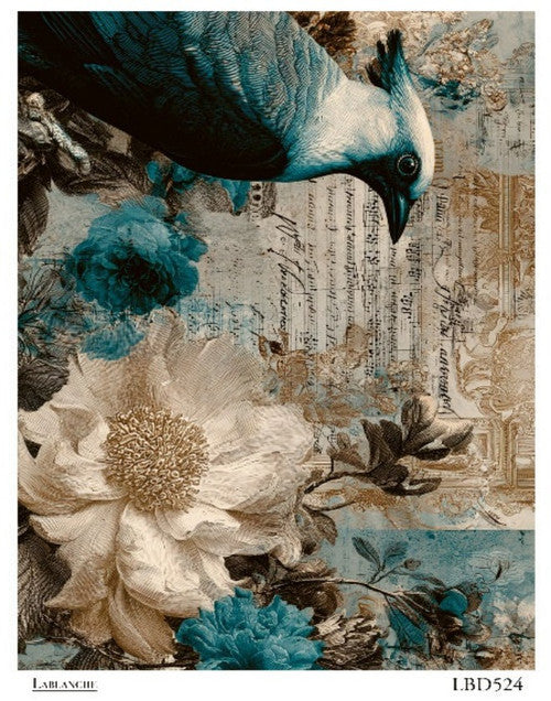 (5 Pack) LaBlanche Teal Peacock Bloom A4 rice paper