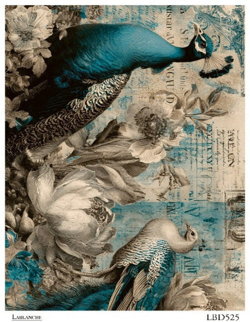 (5 Pack) LaBlanche Peacock Floral Collage A4 rice paper