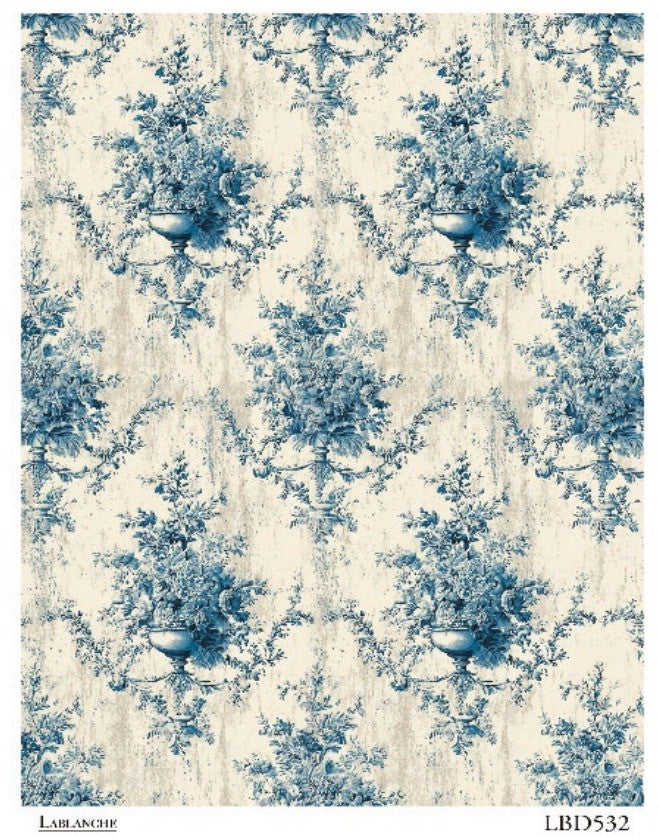 LaBlanche Blue Toile Floral A4 rice paper