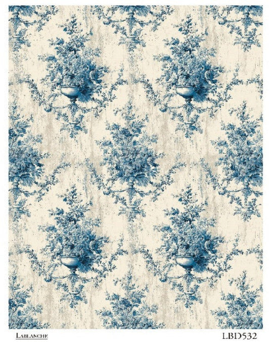 LaBlanche Blue Toile Floral A4 rice paper