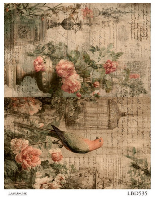 (5 Pack) LaBlanche Vintage Rose Birds A4 rice paper