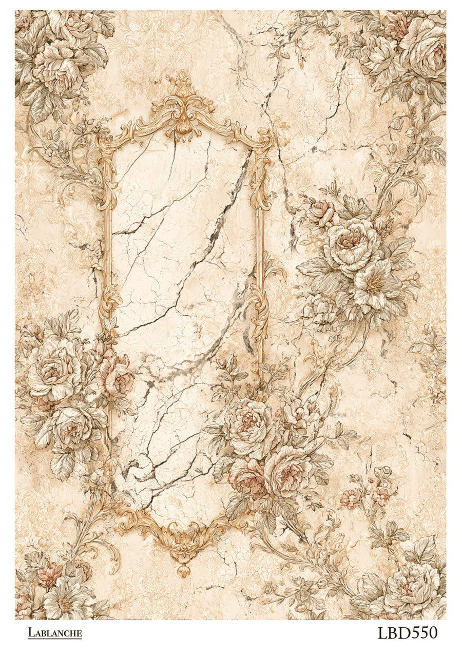 LaBlanche Neutral Vintage Floral Frame A4 Rice Paper
